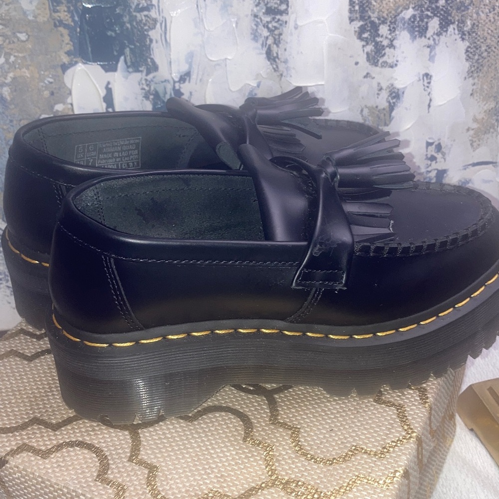 Women’s Dr. Martens Adrian Quad Platform Black Loafers with Tassels